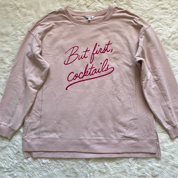 Wildfox Sweater “But First, Cocktails” Pullover Sweatshirt Cozy Pink XL - Picture 3 of 12